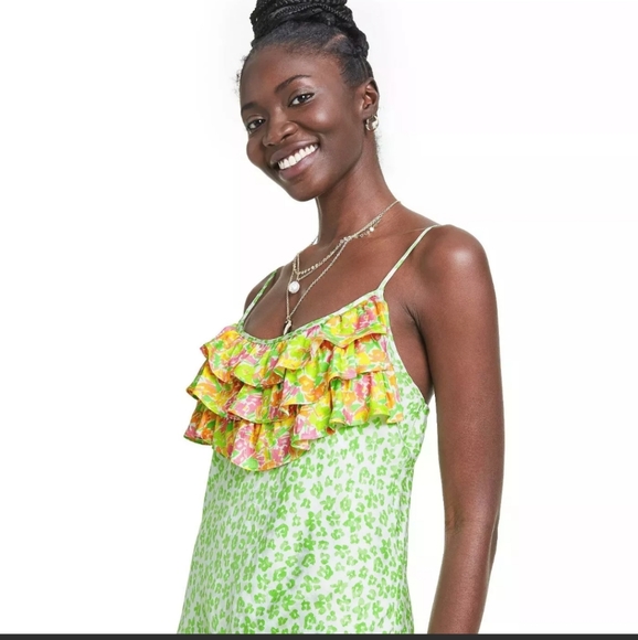 Sz L XL Rixo Target Leopard Ruffle Slip - Picture 5 of 6